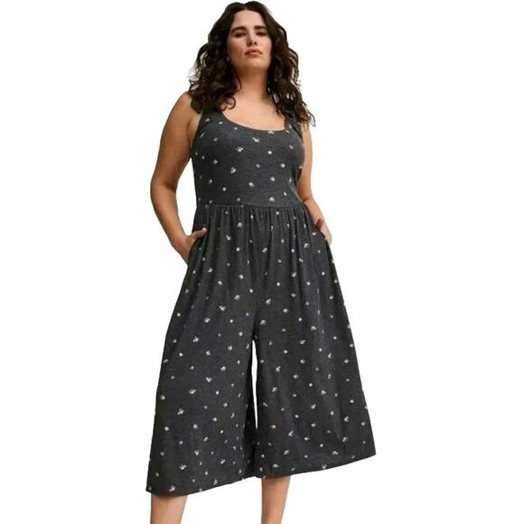 Torrid Womens Tie Strap Jumpsuit Sz 1X 14-16 Colleen Ditsy Floral Grey Boho - Picture 1 of 10